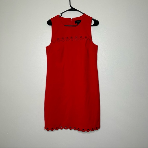 J. Crew Red Eyelet-Trim Sleeveless Mini Dress - Picture 2 of 7